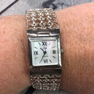 Vintage Aria 925 Sterling Silver Ladies Mesh Ring Watch